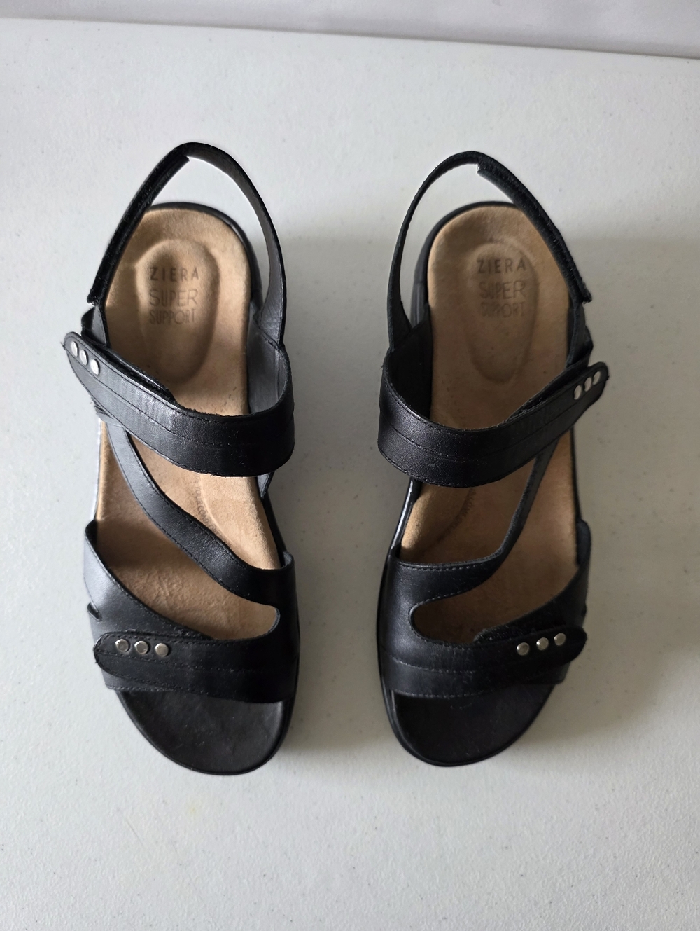 Ziera W Beaux Black Leather Sandals Size 41 Adjustable Strap Comfort Spring Boho